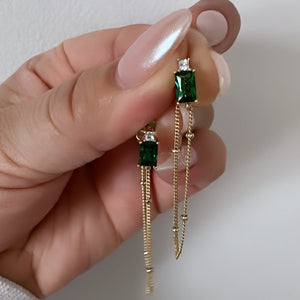 Emerald Stud Chain Earrings