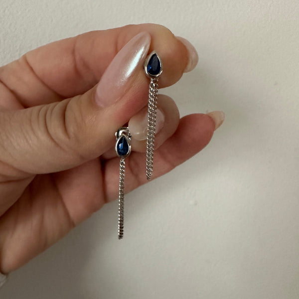 Sapphire Stud Earrings with Chain