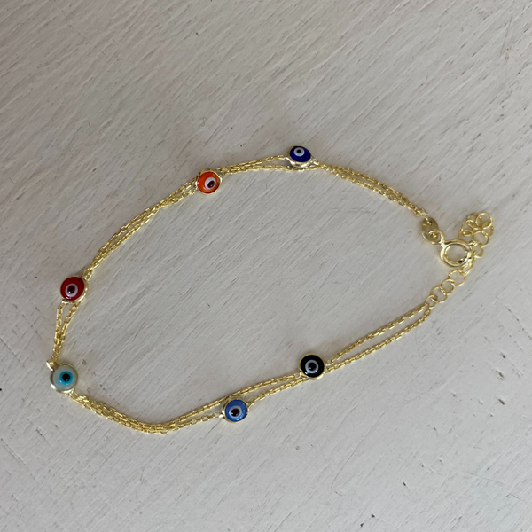 Double Chain Evil Eye Bracelet