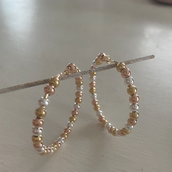 Multi Color Beaded Hoop Earrings