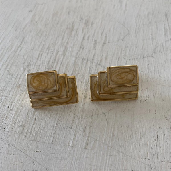 Vintage Monet 3d Square Clip-on Earrings