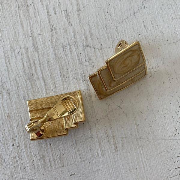 Vintage Monet 3d Square Clip-on Earrings