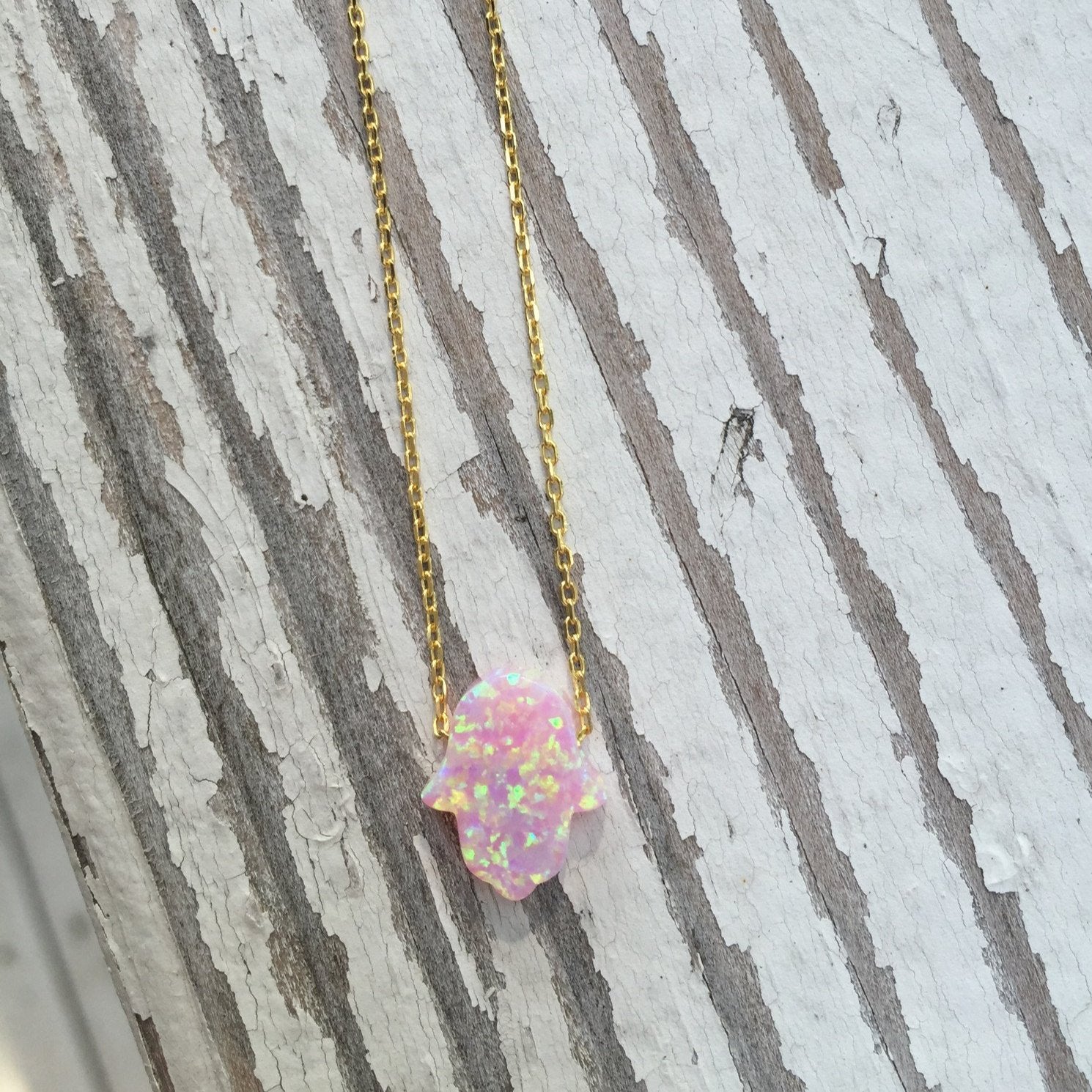 Opal Hamsa Hand Necklace