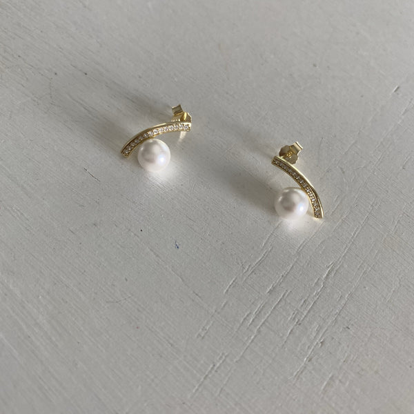 Climbing Pearl CZ Earrings